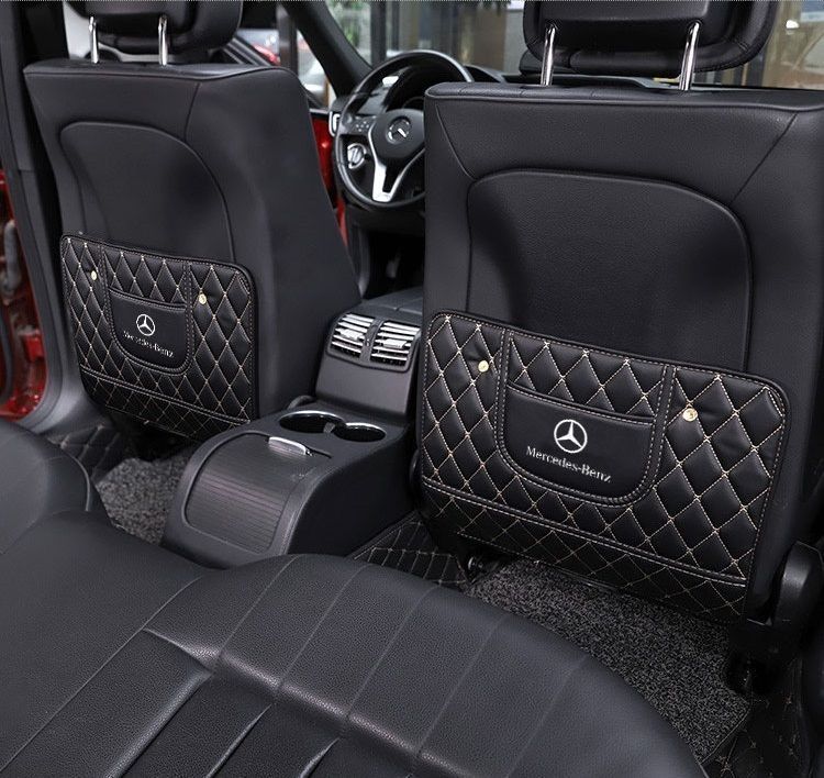 メルセデス・ベンツ Mercedes Benz 車用シートカバー 後部座席収納　バックプロテクター キックマット シートバックポケット 蹴り防止　ブラック 2個セット W290 W190 GT43 GT53 GLA GLK GLE GLC R A B C E