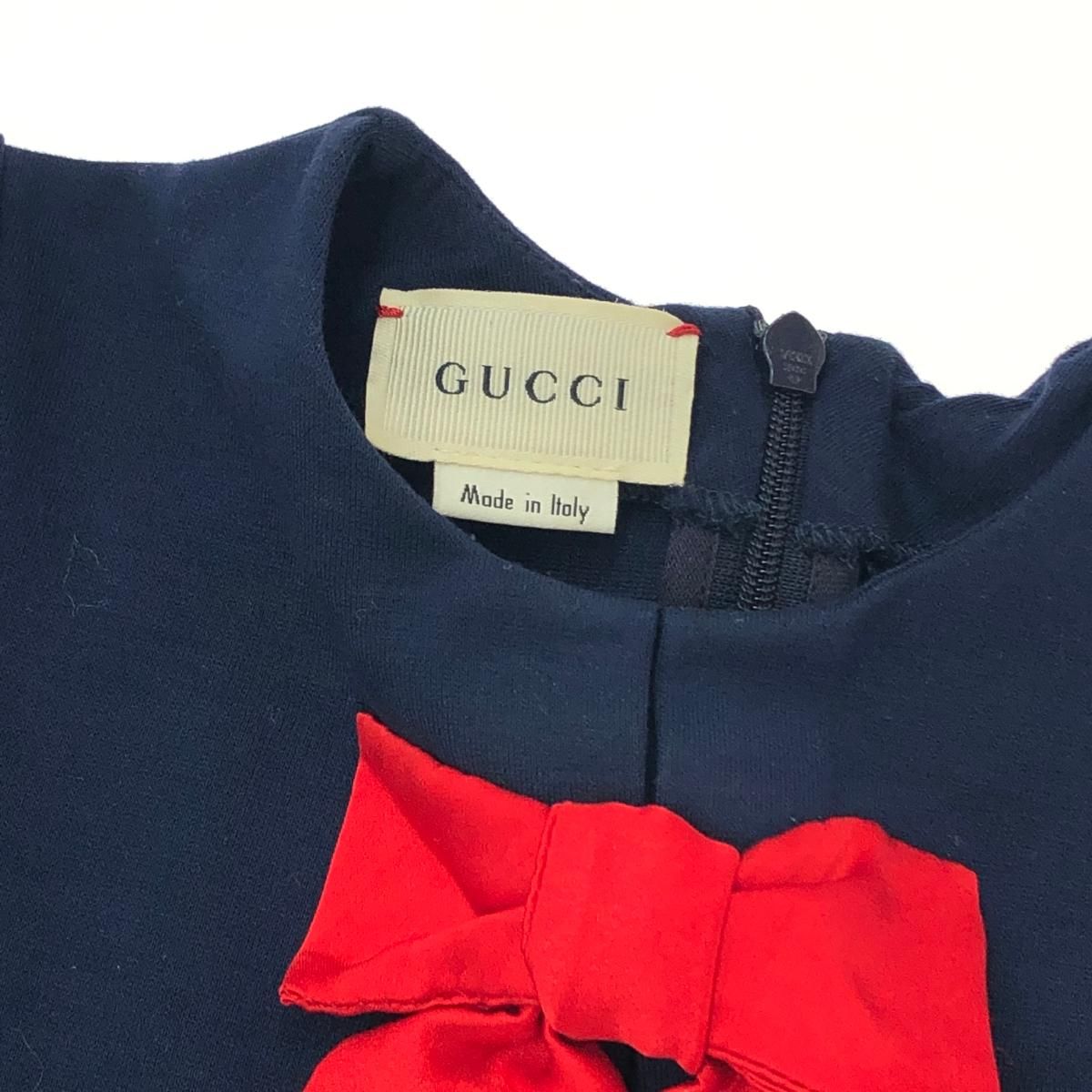 GUCCI グッチ 半袖 リボン ワンピース サイズ:18/24m ネイビー キッズ