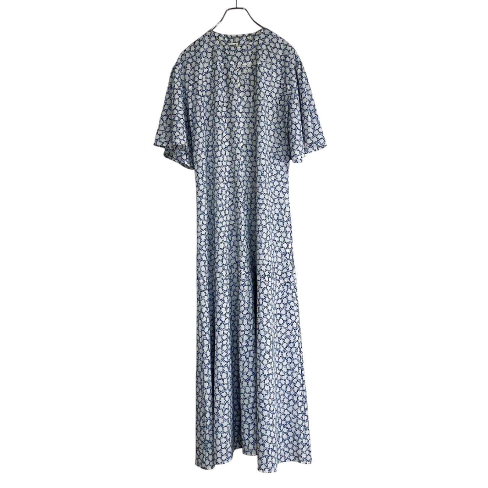 THE SHINZONE 2025SS PORTO PRINT DRESS 36 ブルー 青 シンゾーン ポルトプリントドレス 半袖 ロングワンピース 総柄 25MMSOP01
