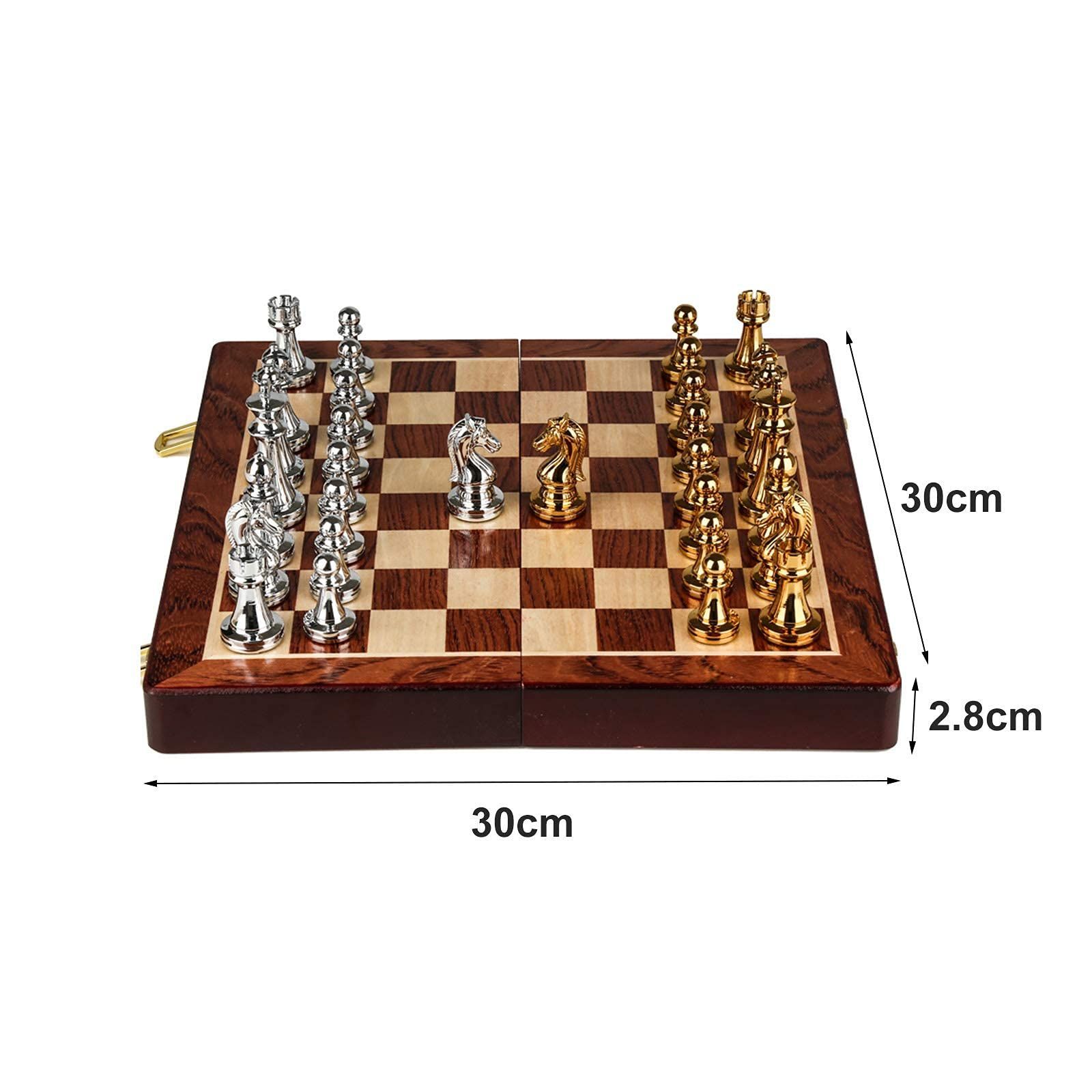 特価商品】国際木製チェス盤、旅行収納ピース金属チェスセット