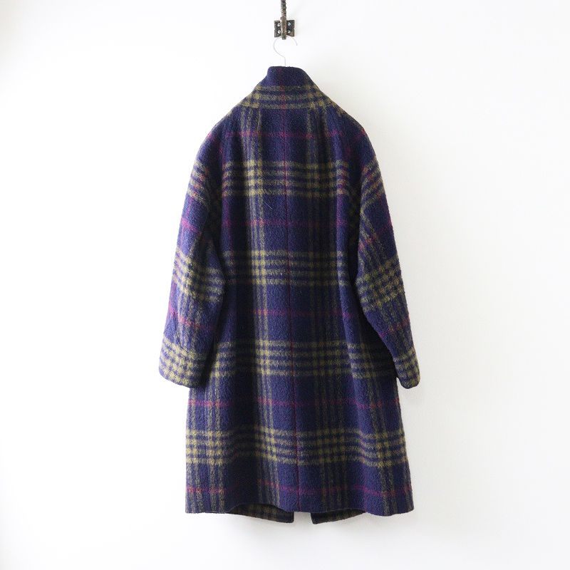 Paul Smith ネイビー系チェック コート ポールスミス Paul Smith ウール モヘヤブレンド スタンドカラー