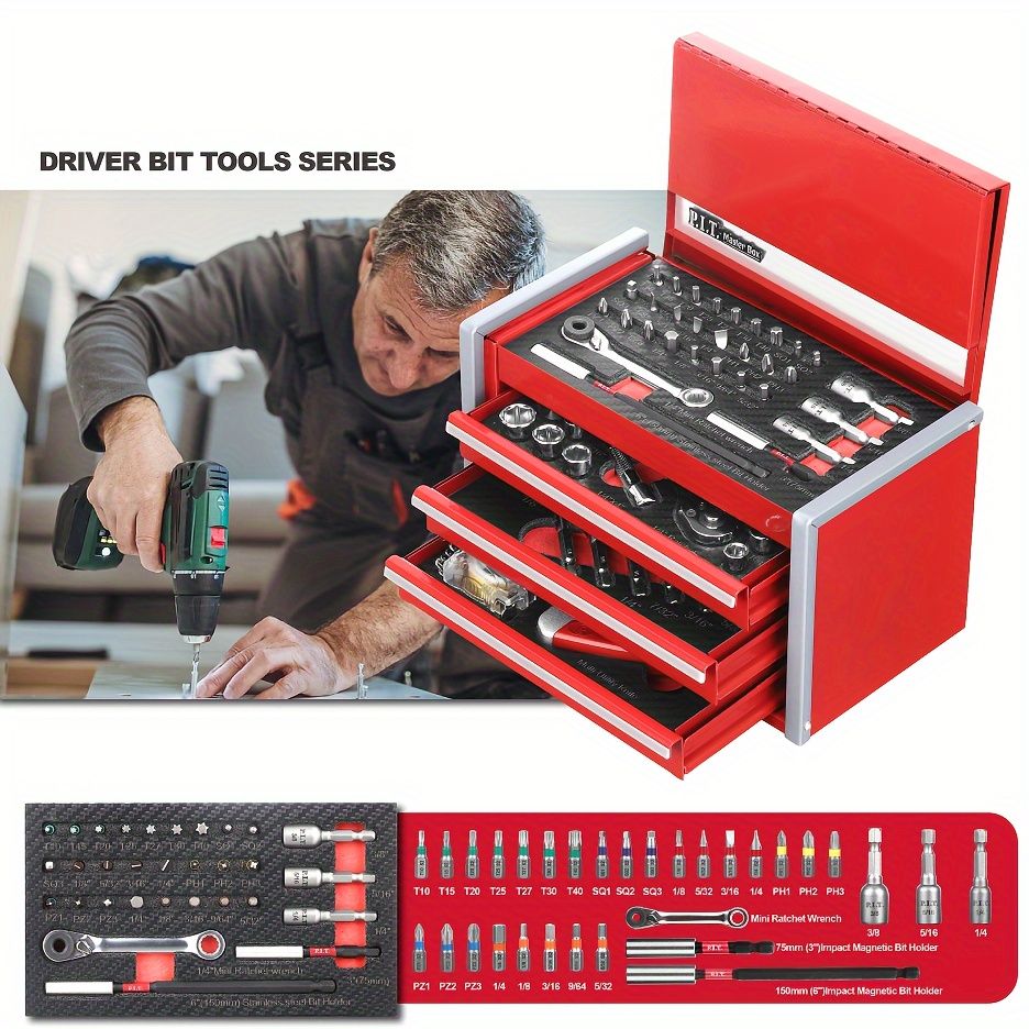 携帯用レッドスチールツールボックス 耐久性のある手動工具キット