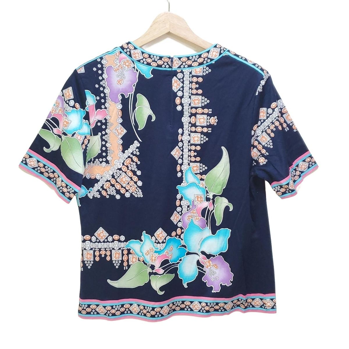 LEONARD レオナール 半袖カットソー サイズLL レディース - ダークネイビー×ライトブルー×マルチ