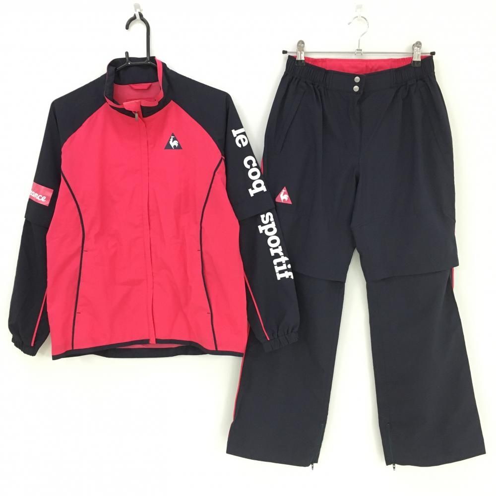 ルコック レインウェア 上下セット 2WAYジャケット×パンツ ネイビー×ピンク レディース M ゴルフウェア le coq sportif