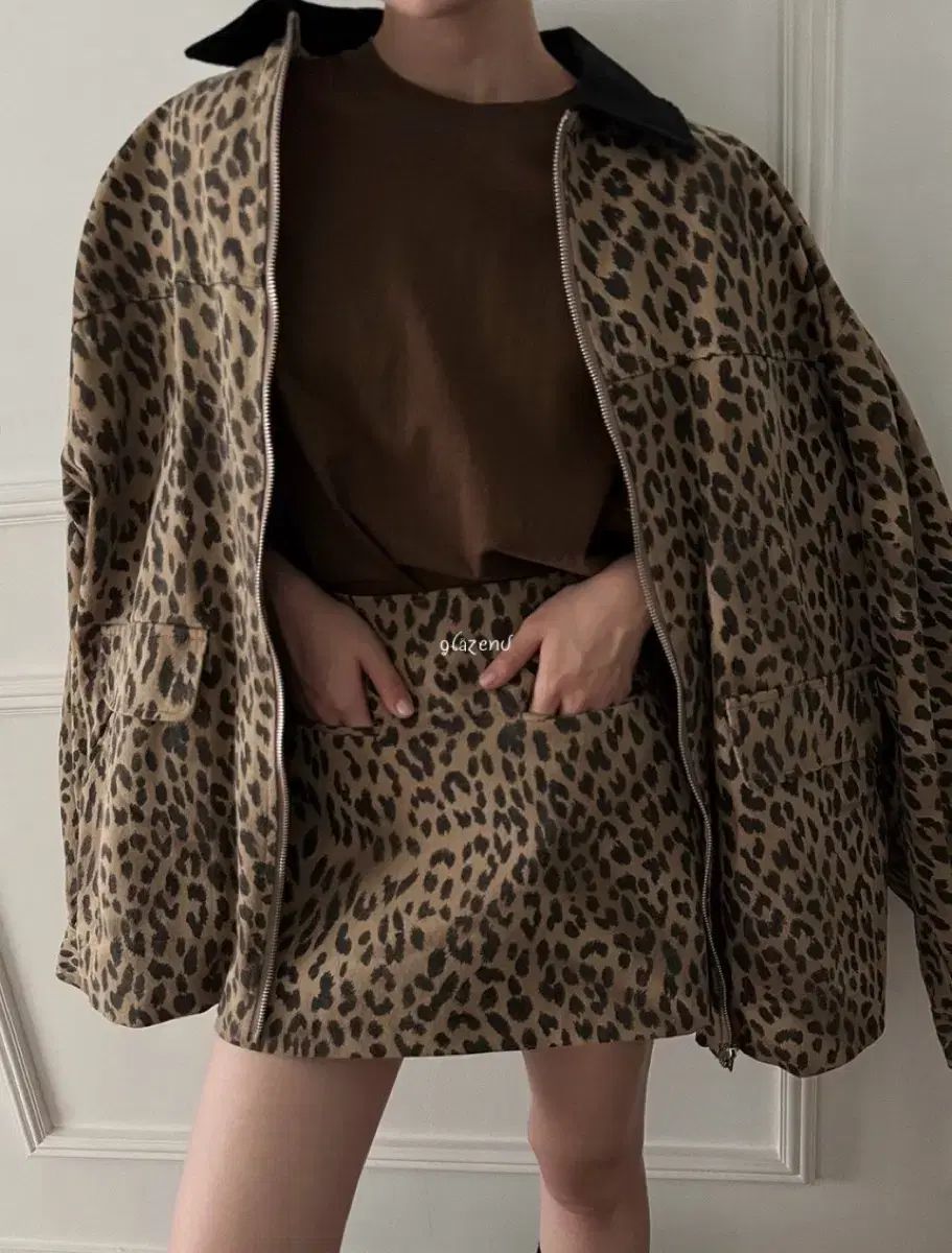 レオパード エイ ミニスカート ベージュ