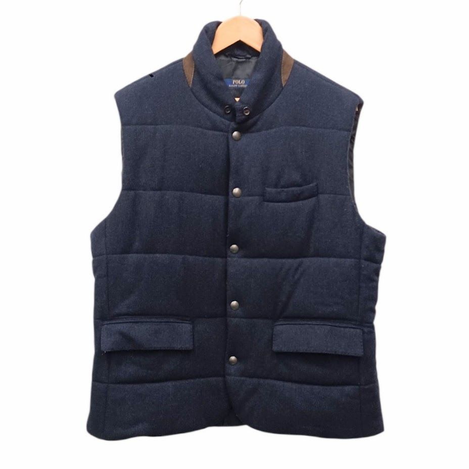 POLO RALPH LAUREN ポロ ラルフローレン ツイード 中綿ベスト 一部レザー ブルー系 サイズ XL