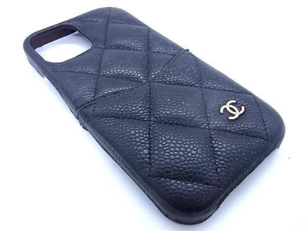 CHANEL シャネル ココマーク マトラッセ キャビアスキン iPhone13 対応 アイフォンケース スマホケース ブラック系 FA0103