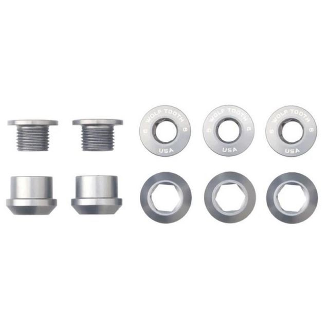 WOLF TOOTH ウルフトゥース Set of 5 Chainring Bolts+Nuts for 1X-5 pcs. 6mm チェーンリングボルト ナット ローシルバー