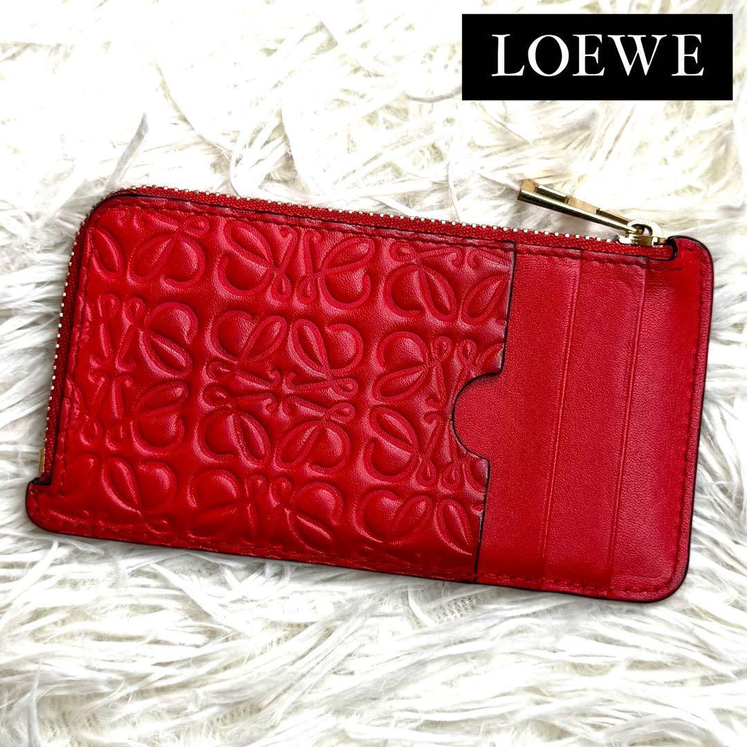 LOEWE ロエベ リピートアナグラムコインカードホルダー カーフスキン レッド - メルカリ