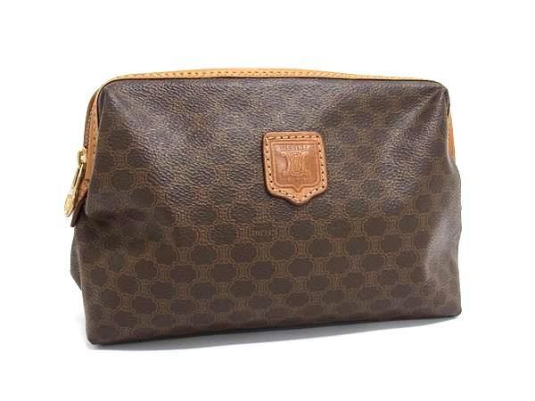 CELINE セリーヌ ポーチ マカダム柄 PVC×レザー ブラウン セリーヌ