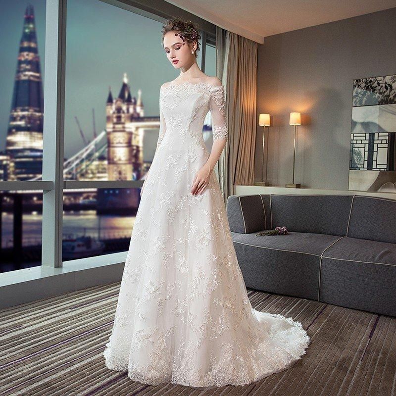 ウエディングドレス aライン 安い 半袖 ウェディングドレス ロング 花嫁 結婚式 白 パーティードレス 二次会 ブライダルワンピース 演奏会