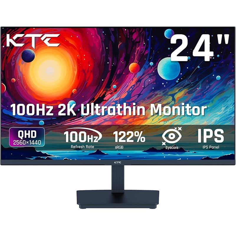 KTC 24インチ モニター WQHD 2560×1440 100Hz IPSパネル ブルーライト軽減 FreeSync - G-Sync サポート オフィス＆カジュアルゲーミング対応 122%sRGB 高色域対応 PCモニター H24T27