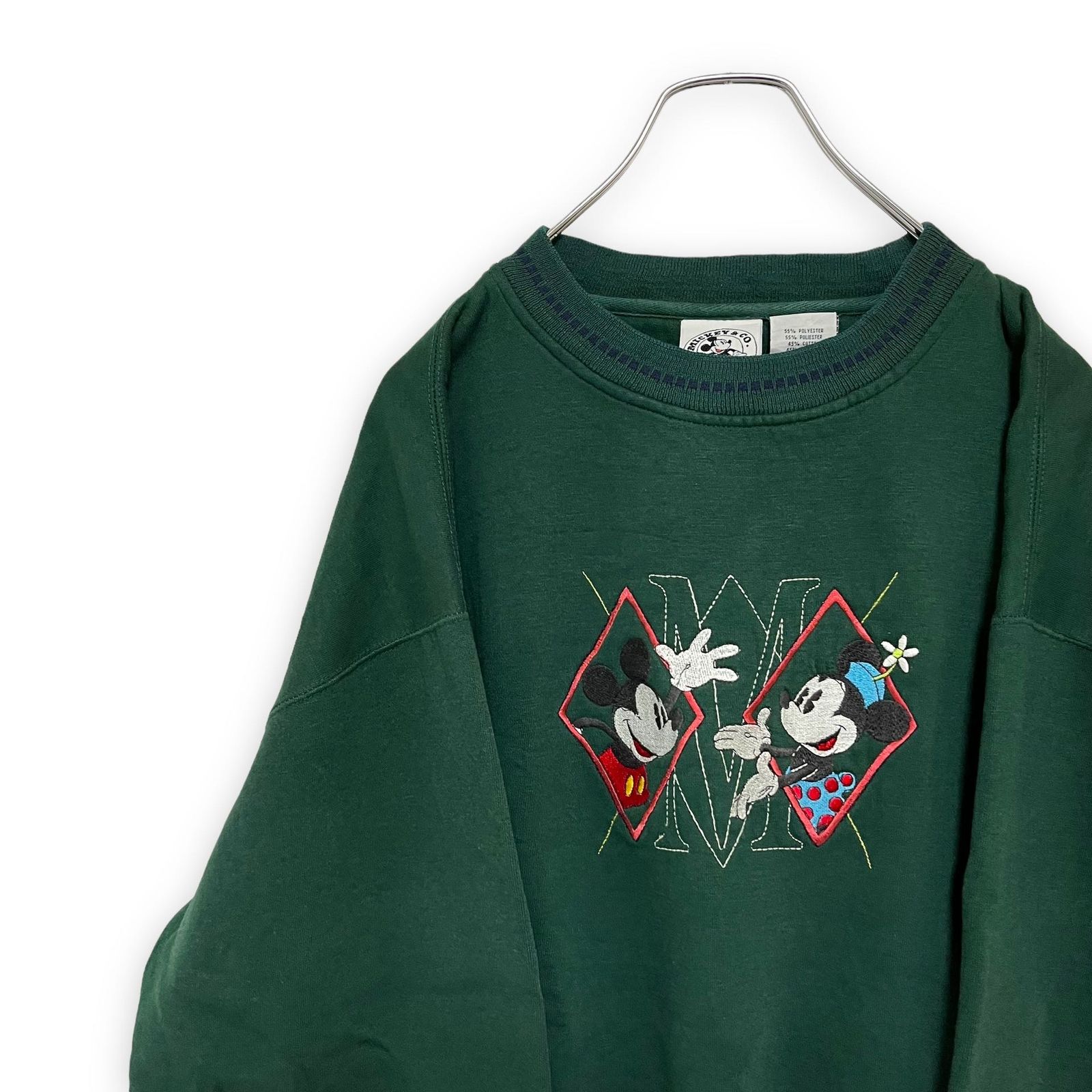 NEW得価 Disney - ミッキー 刺繍 スウェット トレーナー 緑色 メンズM