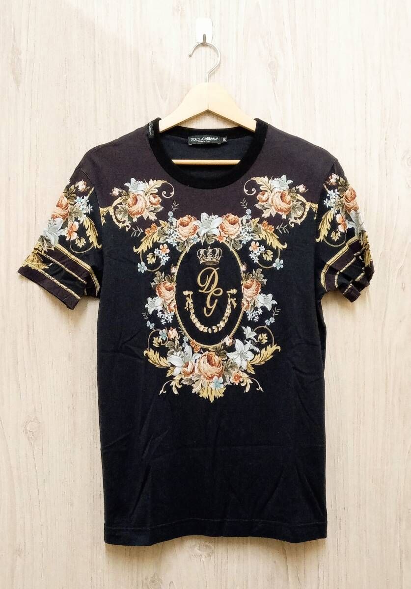 DOLCE ＆ GABBANA|ドルチェ＆ガッパーナ|半袖シャツ|G8KBAT|HH71N-A Floral Printed Cotton T-shirt|ブラック|サイズ50