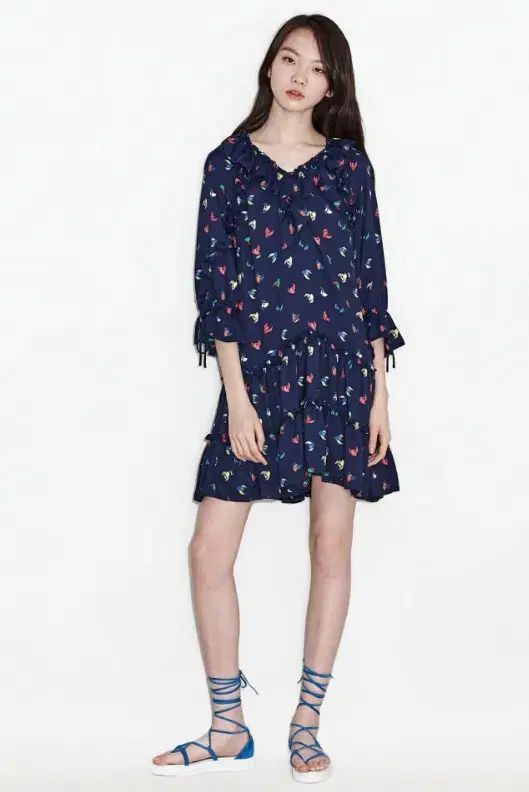 LUCKY CHOUETTE ラッキーシュエトゥ パターン フリル ワンピース 36 サイズ
