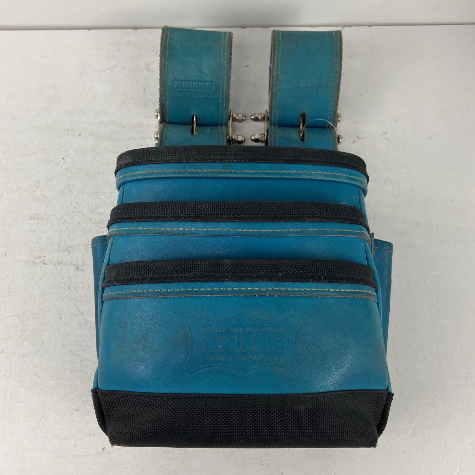 ЗЗKNICKS 受注生産品 最 硬式グローブ革 チェーンタイプ3段腰袋 KGBL-301DDX ブルー