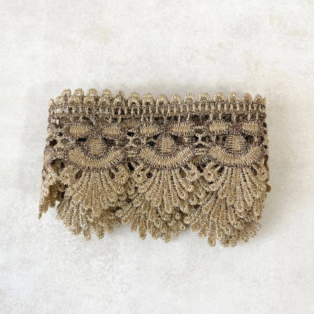 ゴールド レースリボン 1m 幅5cm インド刺繍リボン キラキラ ラメ入り  