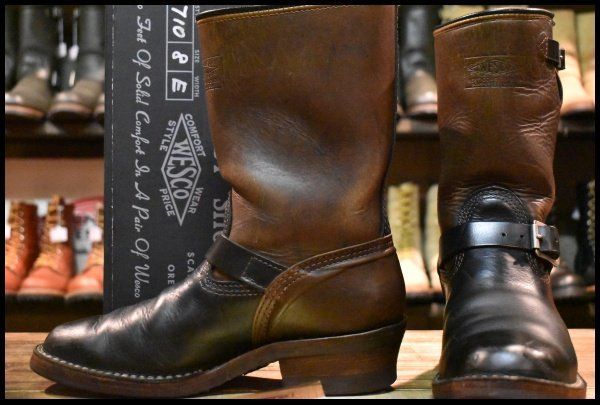 8E 15年 WESCO ウエスコ ナローボス 7710 ホースハイド エンジニア ブラック×ブラウン ツートン ブーツ BOSS HOPESMORE FI081