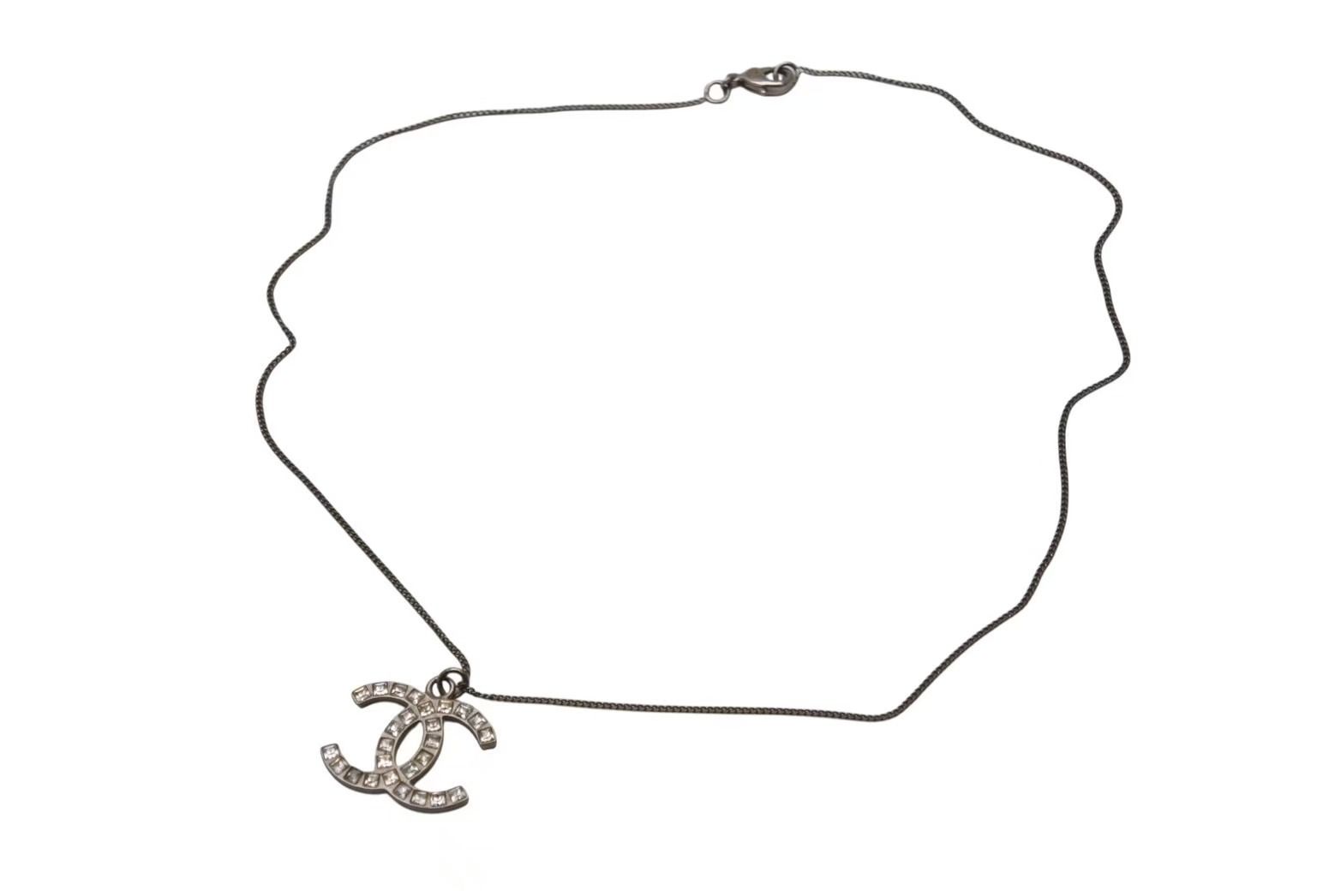 CHANEL シャネル ネックレス ココマーク アクセサリー 13P刻印 メタル スクエアストーン シルバー 5.6g 4c053612