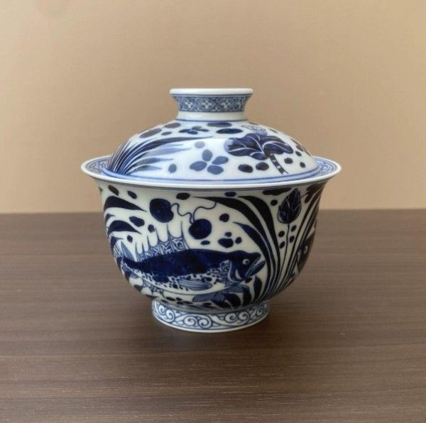 新品】景徳鎮 元青花磁器魚藻紋懸停二才蓋碗 茶碗 煎茶器 - メルカリ
