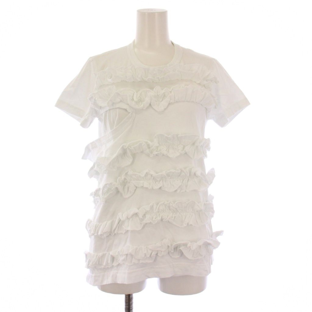 トリココムデギャルソン tricot COMME des GARCONS フリルカットソー 半袖 クルーネック ストレッチ S 白 ホワイト TF-T001 |BB