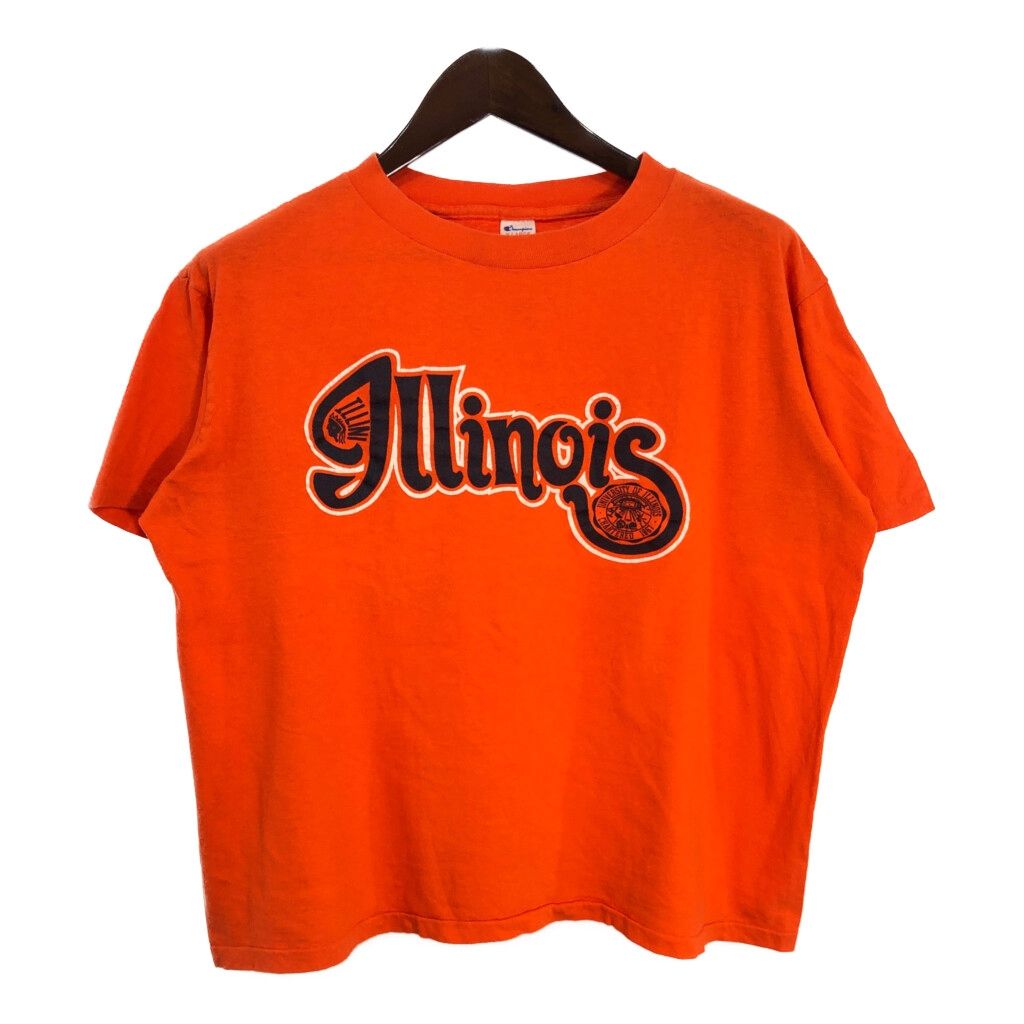 80年代 Champion チャンピオン カレッジ Ｔシャツ トリコタグ オレンジ メンズ X-LARGE 古着 U0956