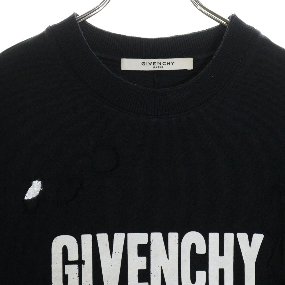 GIVENCHY ブラック スウェット デストロイトレーナースウェット　美品 GIVENCHY (ジバンシィ) デストロイ ダメージ加工 クルーネック