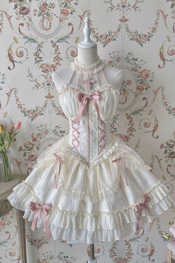 【ロリータ】ピンクフリルワンピース チューリップ刺繍 甘ロリ 撮影会にも◎ ロリータ】ピンクフリルワンピース チューリップ刺繍 甘ロリ