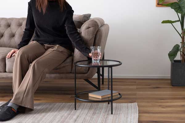 ガラステーブル ラウンド ２Ｄ ブラックアイアンフレーム W38×D38×H38.5cm No.243 MARWIL-DEMENAGEMENTS_CH