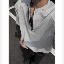 メンズ 半袖 ジップアップ Tシャツ ストリート 韓国 オーバー