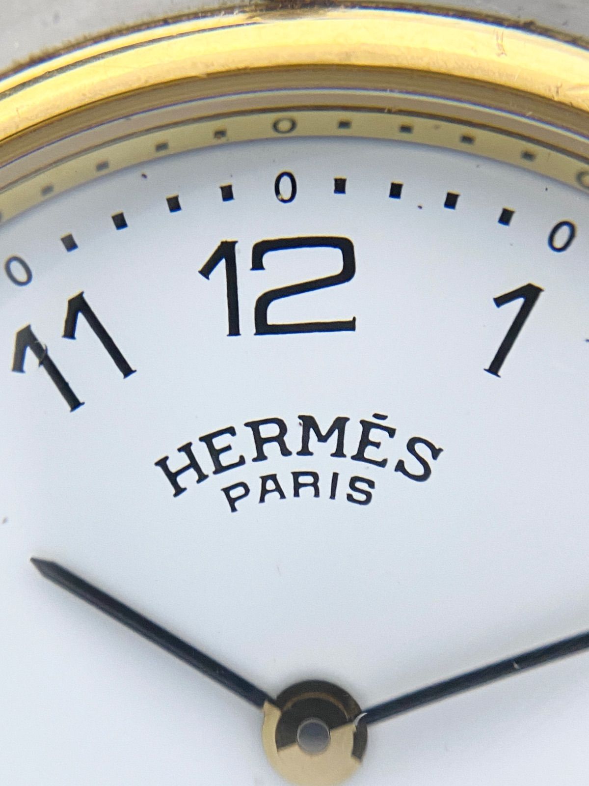 稼動品エルメスクリッパーコンビ白3針デイト腕時計レディース美品