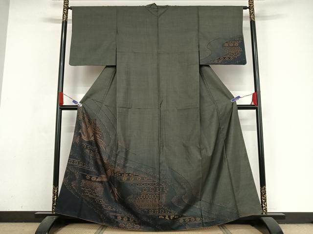 平和屋着物●本場大島紬　訪問着　カタス9マルキ　鳳凰花文　正絹　逸品　AABA4531np 平和屋着物○本場大島紬 訪問着 カタス9マルキ 鳳凰花文 正絹 逸品