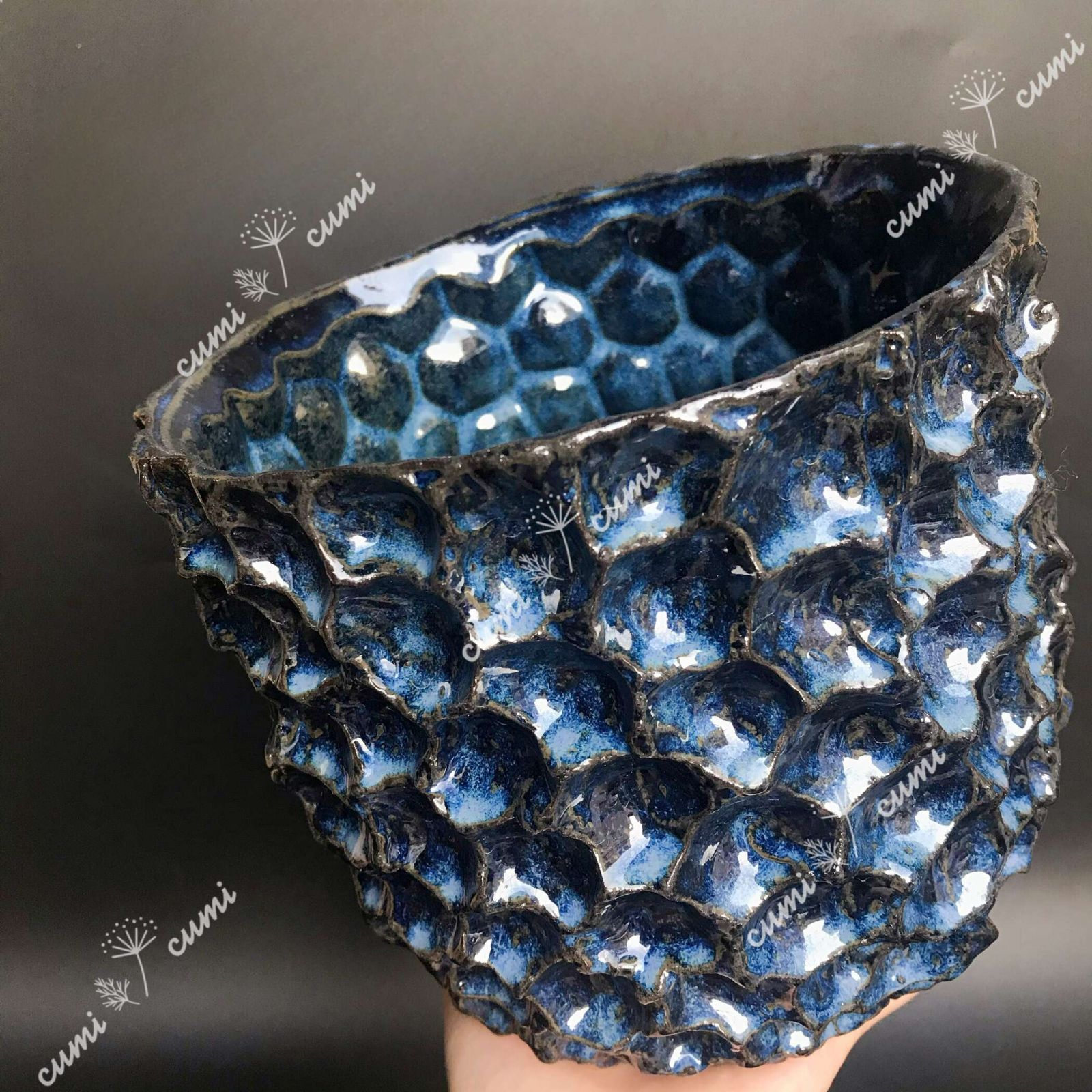 N0132【アメリカ】 5号 灰青 花びら 植木鉢 室内 陶器鉢 多肉植物 鉢植 N0132【アメリカ】 5号 灰青 花びら 植木鉢 室内 陶器鉢 多肉