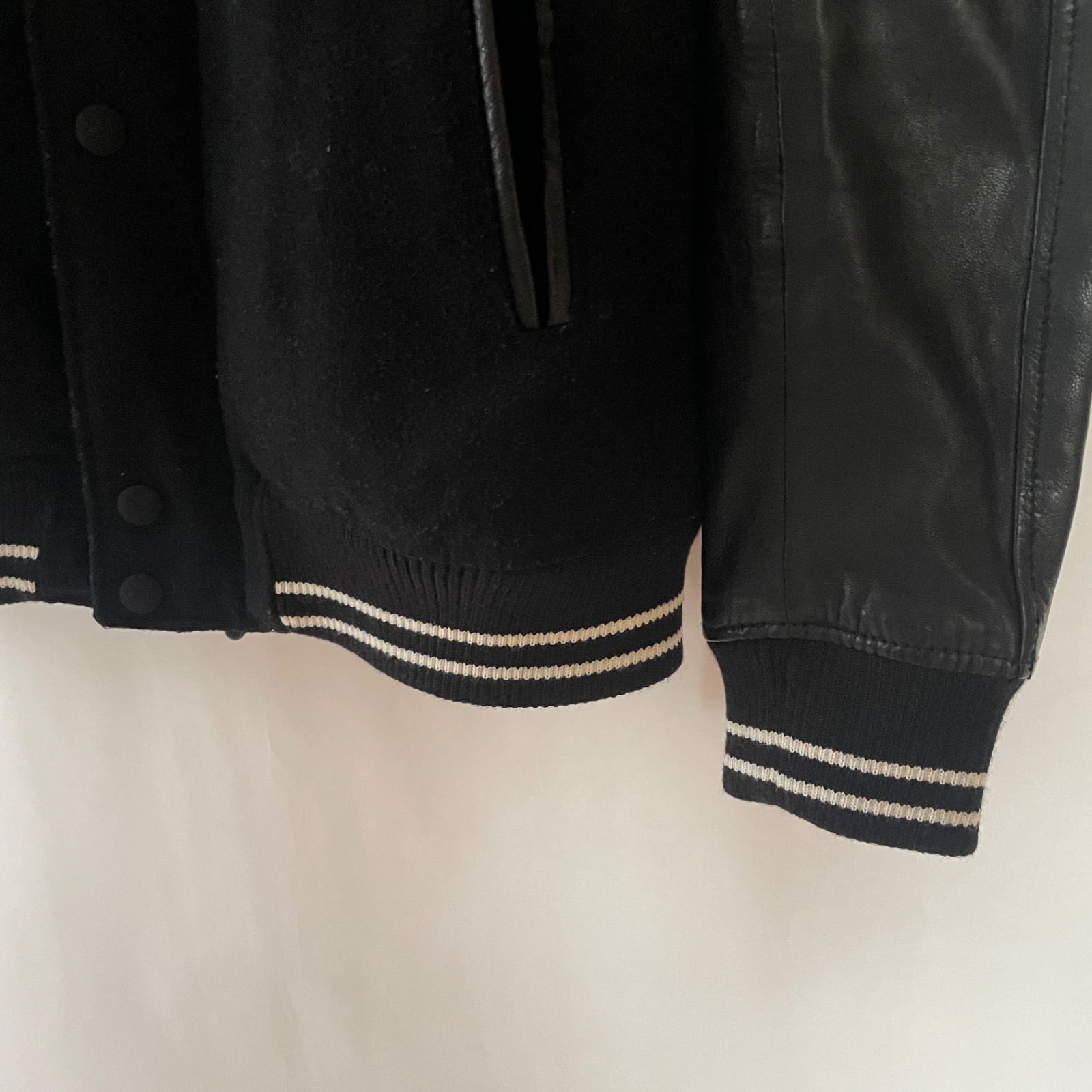 glamb グラム 羊革 切り返し レザースタジャン サイズ1 ブラック ダブルジップ ウール KANDAIZUMI_COM