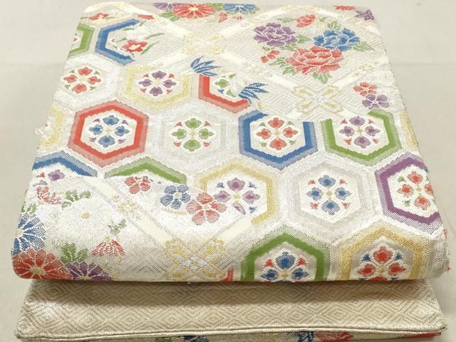 平和屋着物◎佐賀錦 全通柄袋帯 柊天井花の丸文 金銀糸 正絹