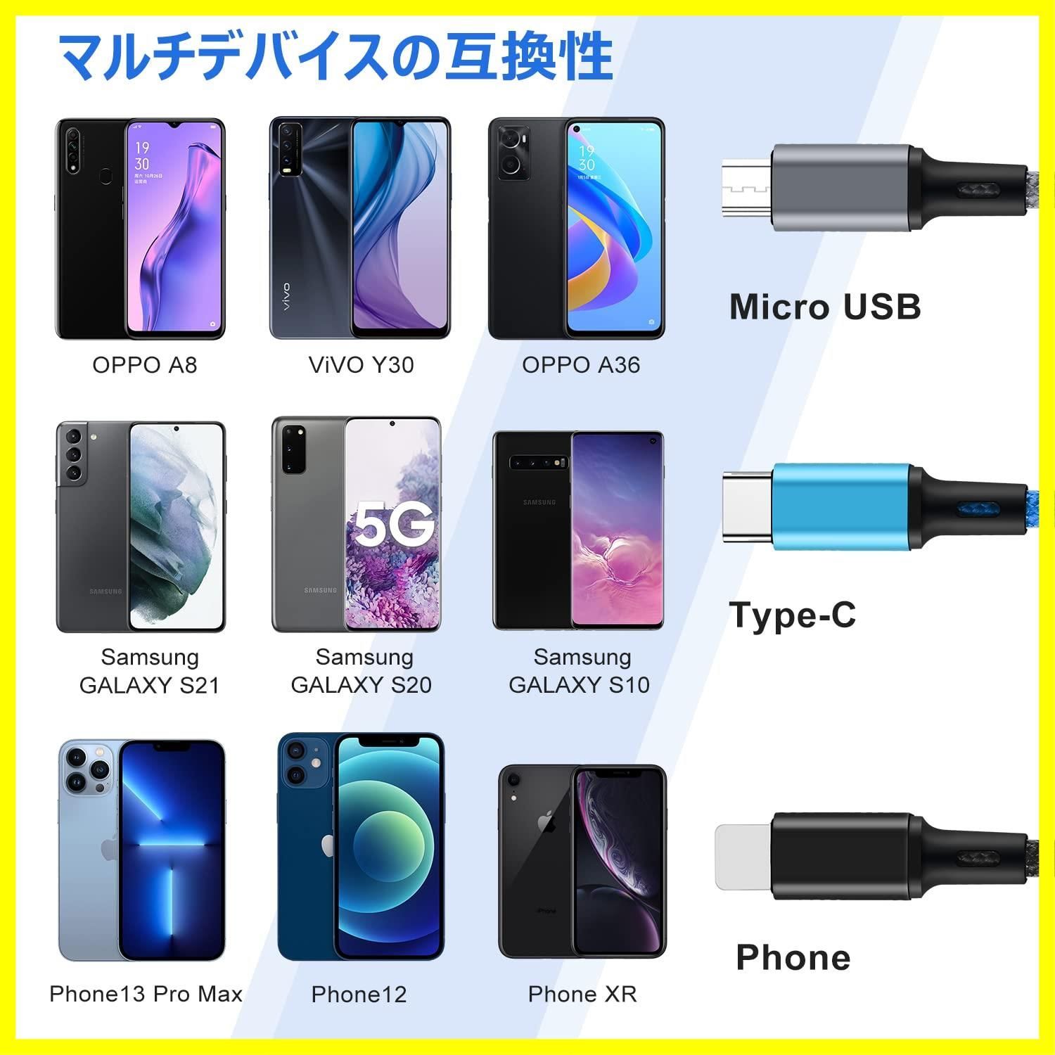 数量限定】充電ケーブル3A急速充電 3in1一本四役 2*ライトニング