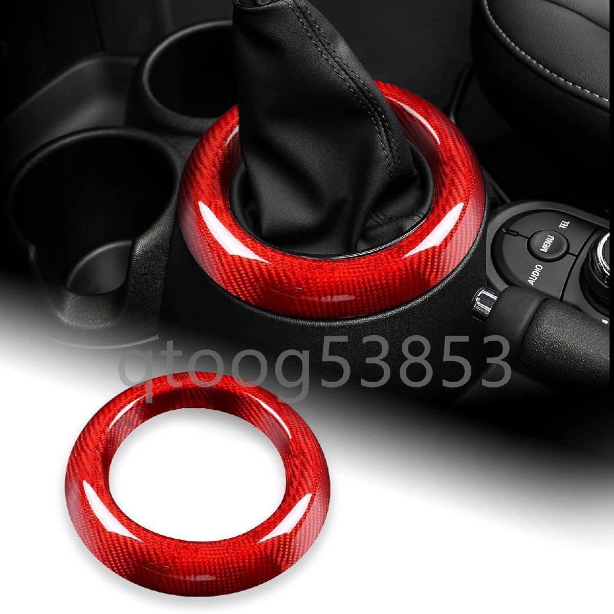 ミニ F54 F55 F56 F57 F60 リアルハードカーボンファイバー製 カーギアシフトトリムリング装飾ステッカー お