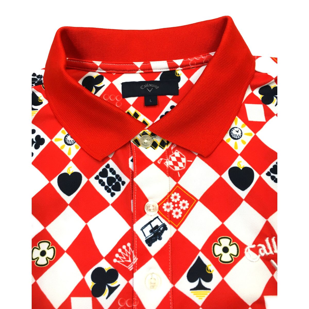 中古 メンズ キャロウェイ Callaway 半袖ポロシャツ L 赤×白