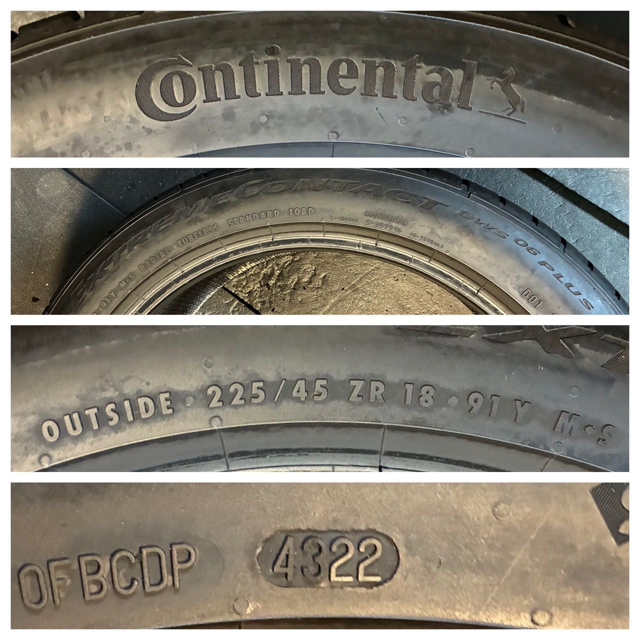 【即納】 製 約9分山 コンチネンタル Continental エクストリームコンタクト EXTREME CONTACT DWS 06PLUS 225 45R18 1本 h_362 品質保証 ！