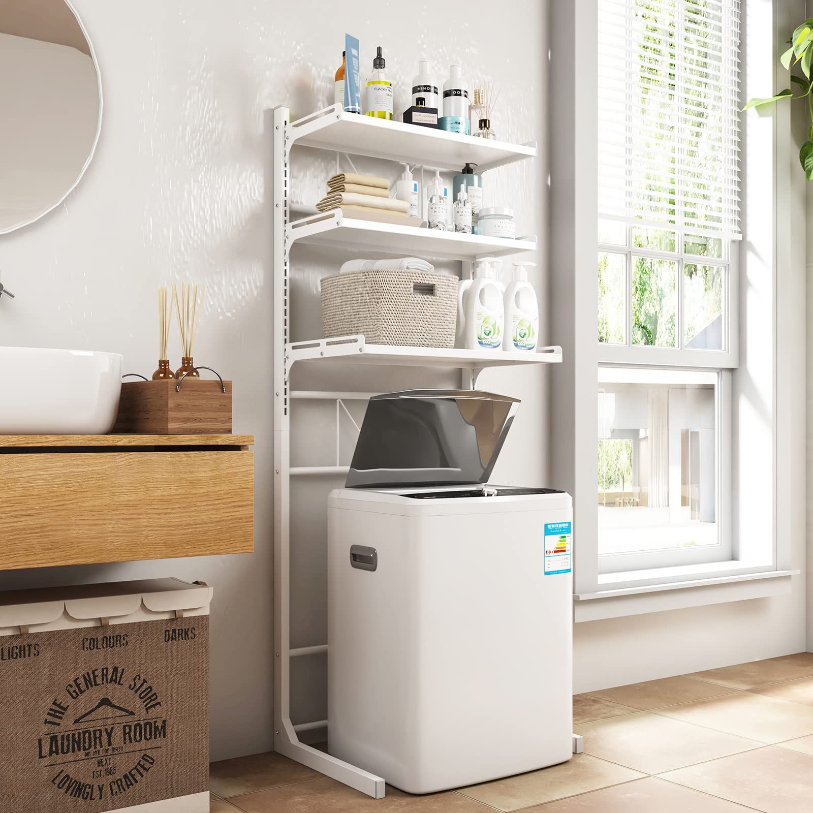 ABCOOL トイレの洗濯機の整理整頓のための調節 な立場の収納力の棚を洗濯の棚浴室のスペースは高さの調節 な引出しのテーブルと救う上で