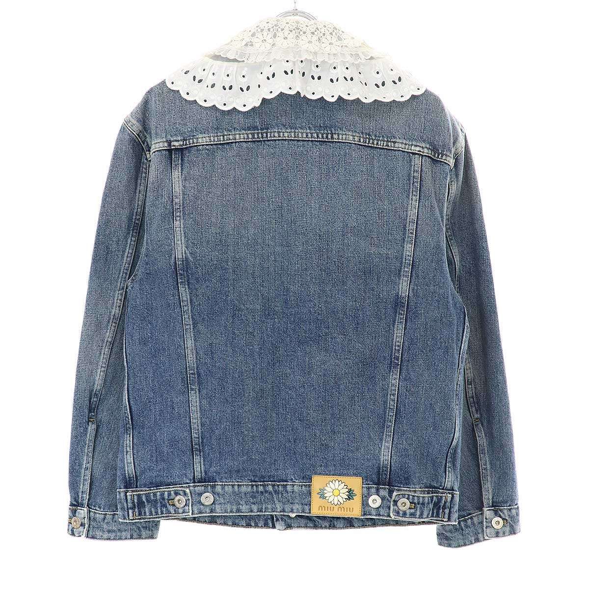 正規ミュウミュウ超美品　インディゴレースカラー オーバーサイズデニムジャケット miu miu ミュウミュウ 21SS レースカラー オーバーサイズデニム