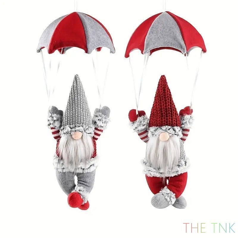 クリスマスパラシュートノームデコレーションお祭りクリスマスノームパラシュートデコレーション - 45cm x 18cm - 顔なし、布製、吊り下げ式、電気不要