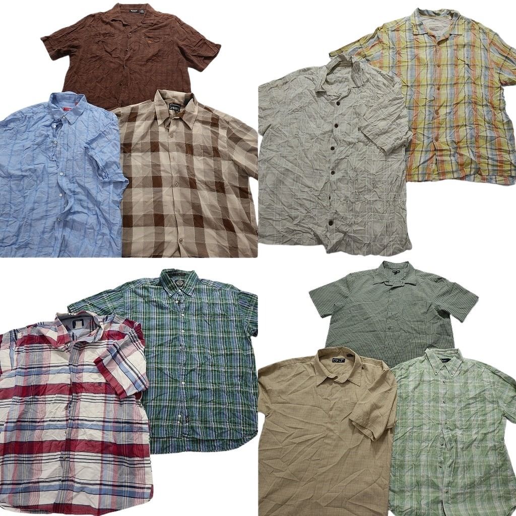 古着卸 チェック柄 半袖シャツ 10枚セット メンズ 2XL |XL マドラス マルチ ボックスシルエット 古着 NA3212