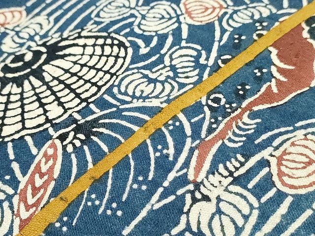 期間限定セール20％off○極上 浦野理一 型染 本藍 九寸名古屋帯 紬地