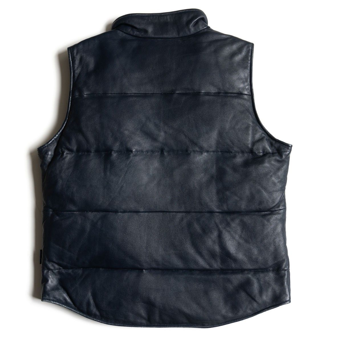 SINA COVA シープスキン レザー ダウン ベスト LLシナコバ ワッペン ネイビー 羊革 25090532