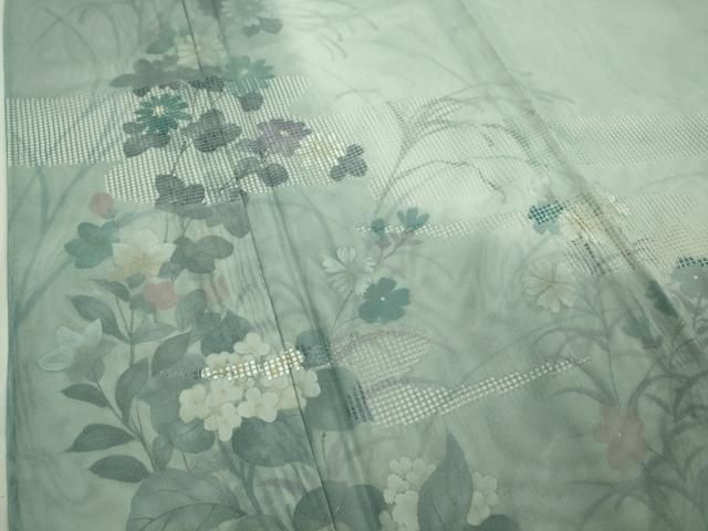 平和屋本店■極上　中国三大刺繍　スワトウ刺繍　汕頭刺繍　訪問着　無双　紗袷　紗×紗　手描き　秋草文　暈し染め　逸品　DZAA9443kh5 平和屋本店□極上 中国三大刺繍 スワトウ刺繍 汕頭刺繍 訪問着 無双 紗