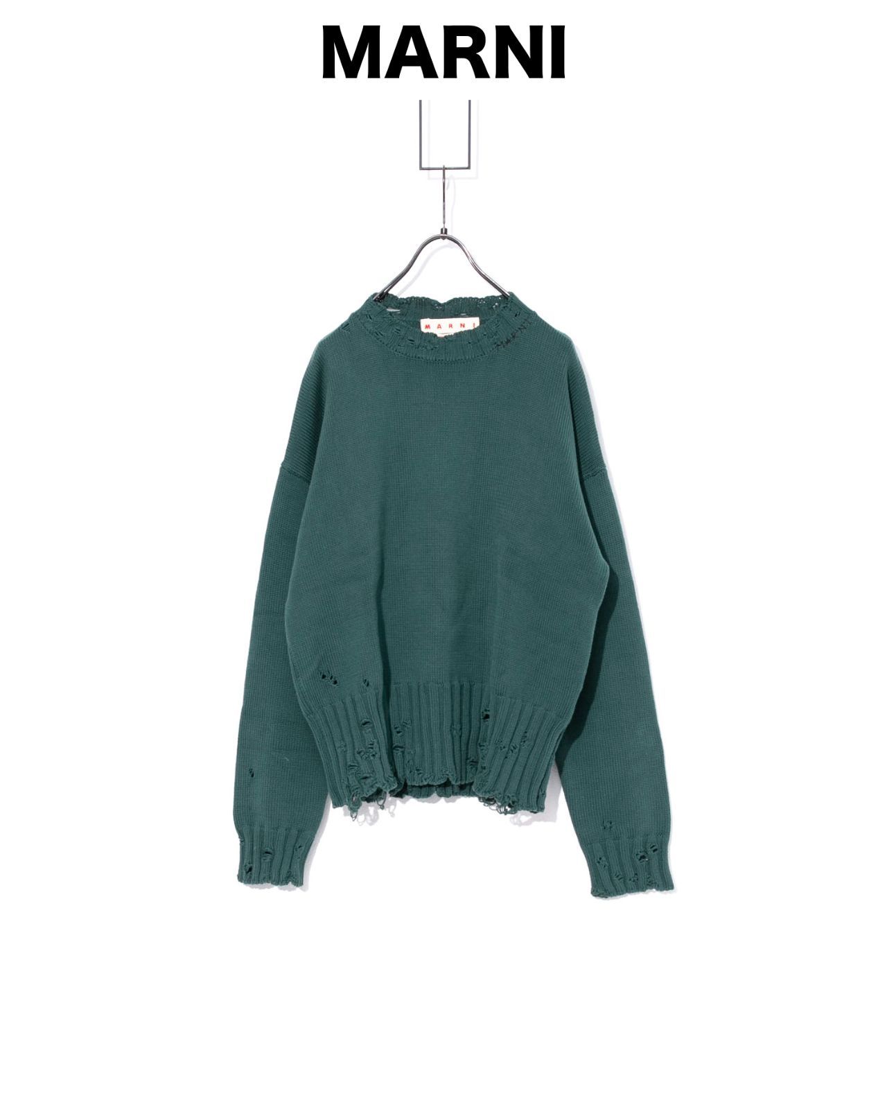 MARNI マルニ クルーネック ダメージ加工 コットンニット MARNI マルニ クルーネック ダメージ加工 コットンニット