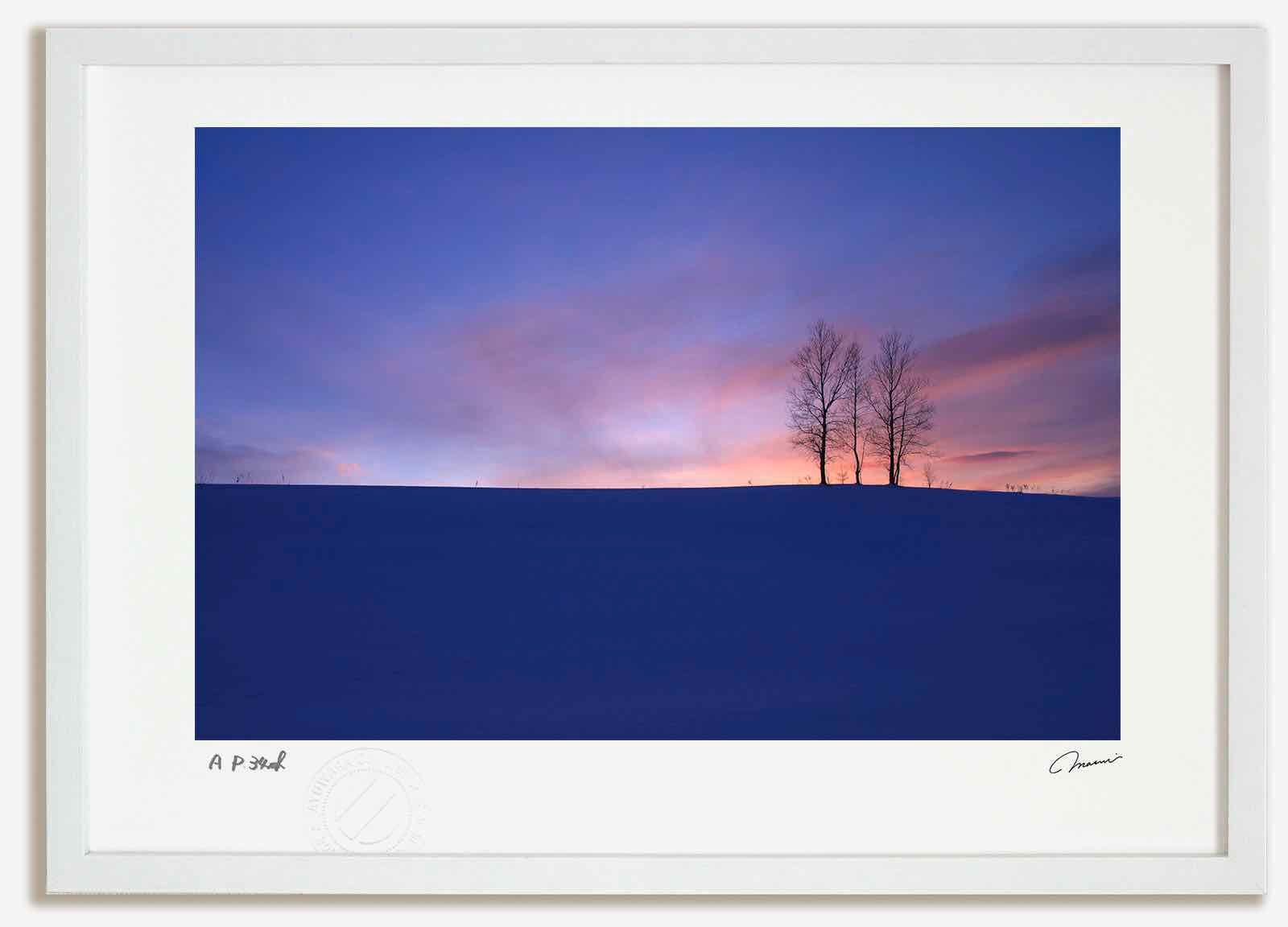 アートフォト 絵画 ３本の木の夕日1 高橋真澄|インテリア 額入り 額装込 風景画 油絵 ポスター アート アートパネル リビング 玄関 プレゼント モダン アートフレーム 飾る Mサイズ おしゃれ 壁掛け 絵