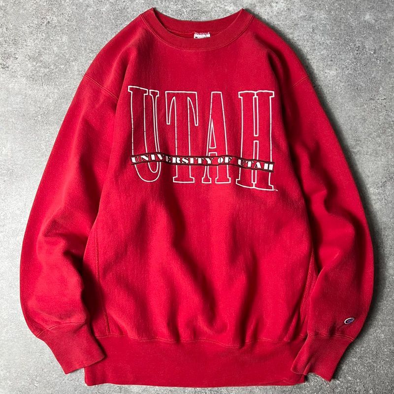 90s USA製 トリコタグ Champion カレッジ プリント リバースウィーブ