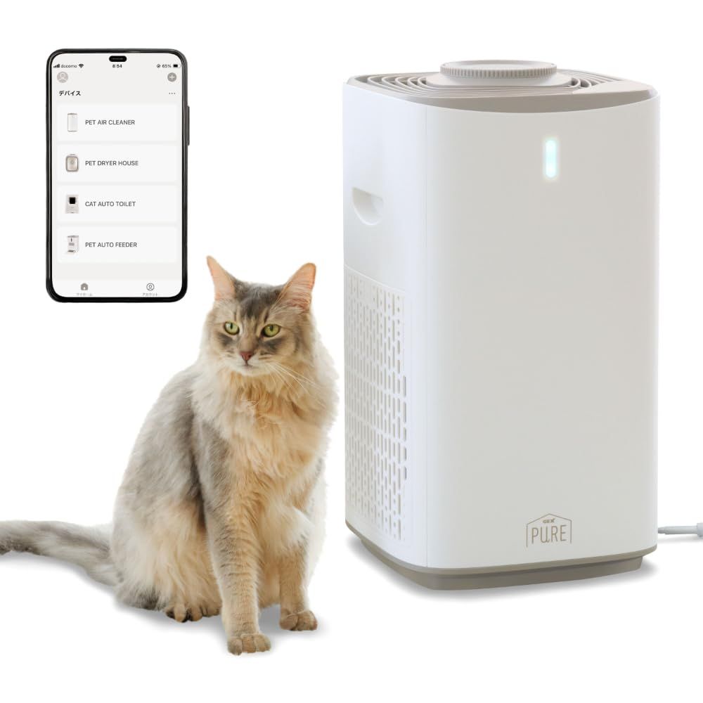 ジェックス PURE PET AIR CLEANER ペット用 集毛 消臭機 4枚の消臭フィルター＋消臭カートリッジのW消臭＆脱臭 270度広角吸引 ペットの抜け毛 ホコリ対策 スマホで簡単設定＆手動操作もOK 4段階風量設定 マイナスイオン メーカー…